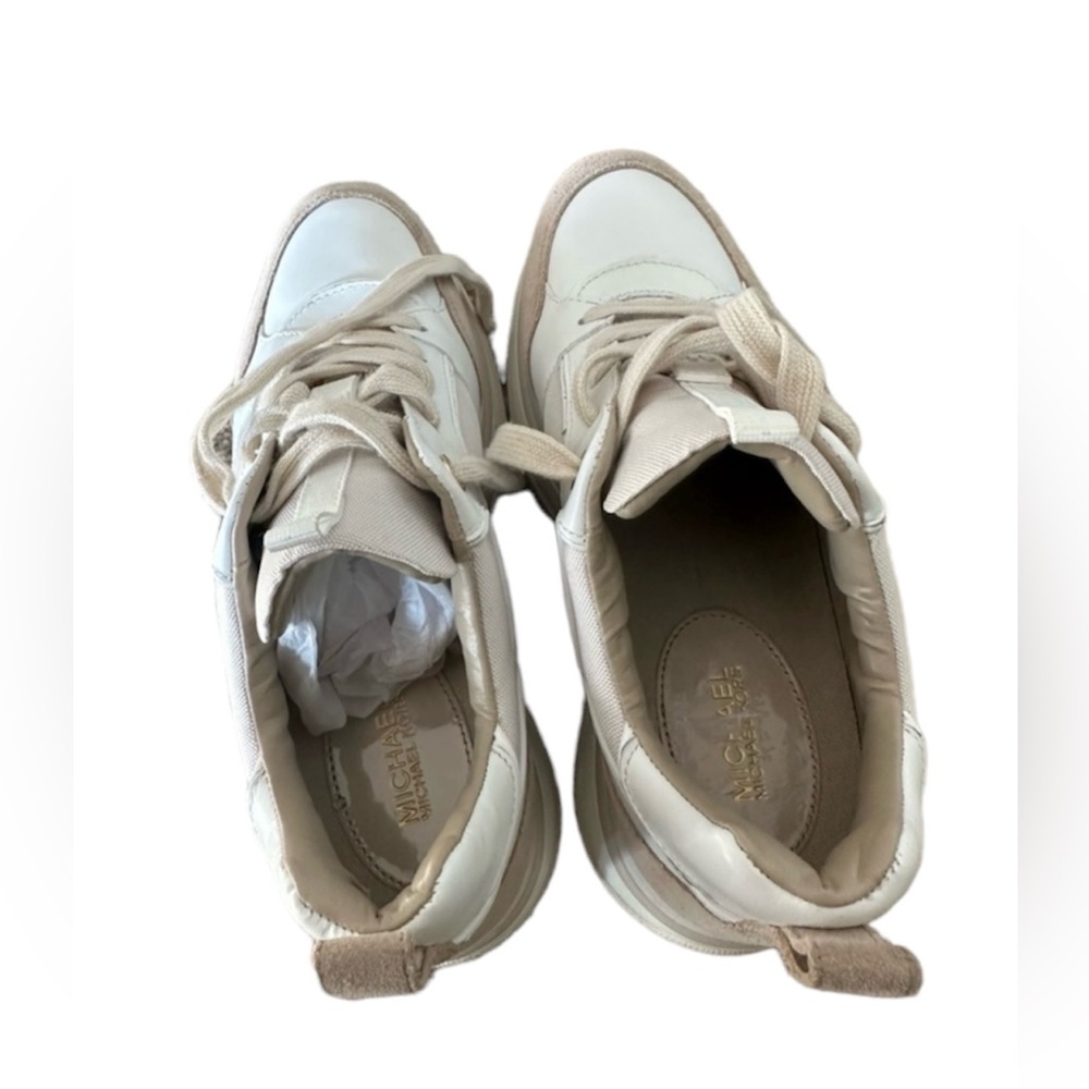 Michael Kors Felicia Platform lace up tan and white retro sneakers - Picture 5 of 7